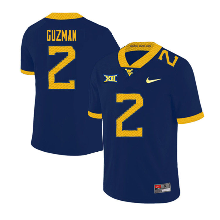 NCAA Men's Noah Guzman West Virginia Mountaineers Navy #2 Nike Stitched Football College 2020 Authentic Jersey JB23F55UW